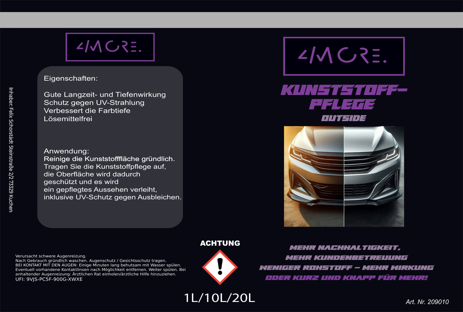 ABVERKAUF Kunststoffpflege Outside 10L